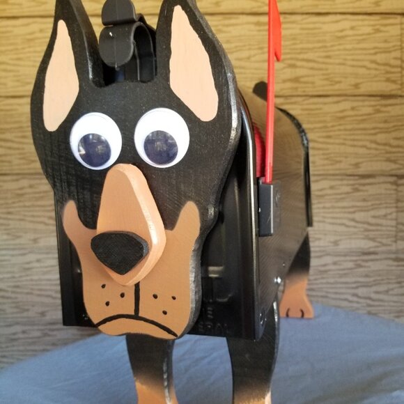 NEW Doberman Mailbox Wooden Dog Postal Mail Box